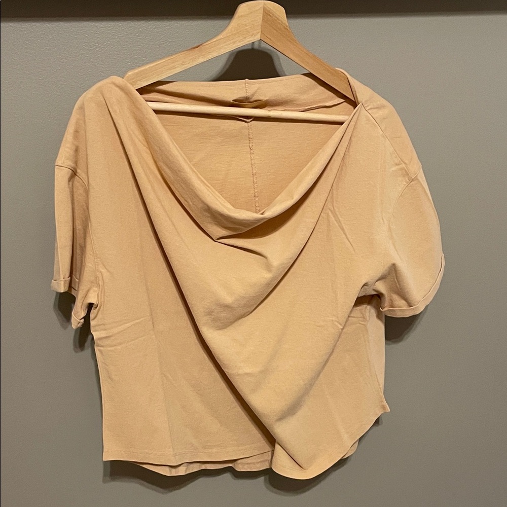 Nuuds Tan Short Sleeve Drape Neck Tee